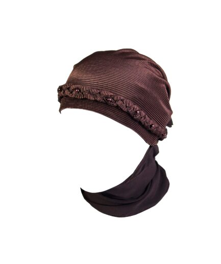 Chiffon Pearl Flower F.N. Turban - Mud Brown