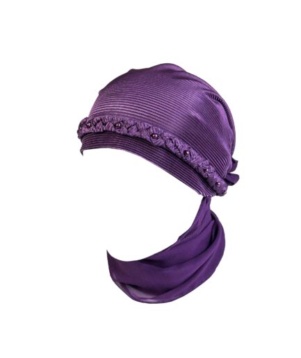 Chiffon Pearl Flower F.N. Turban - Grape Purple