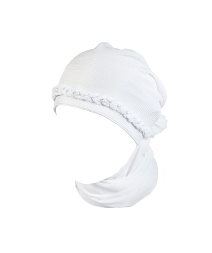 Chiffon Pearl Flower F.N. Turban - White