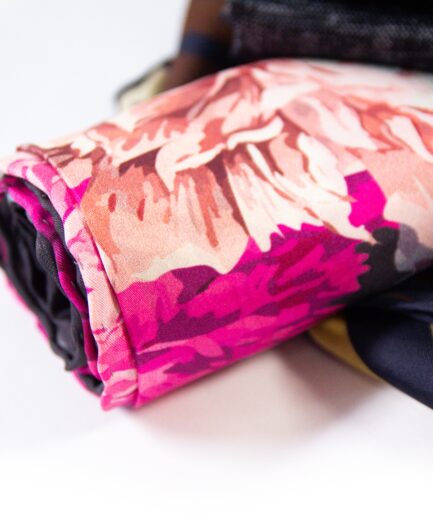 Side Flower Twill Silk Scarf - Grey