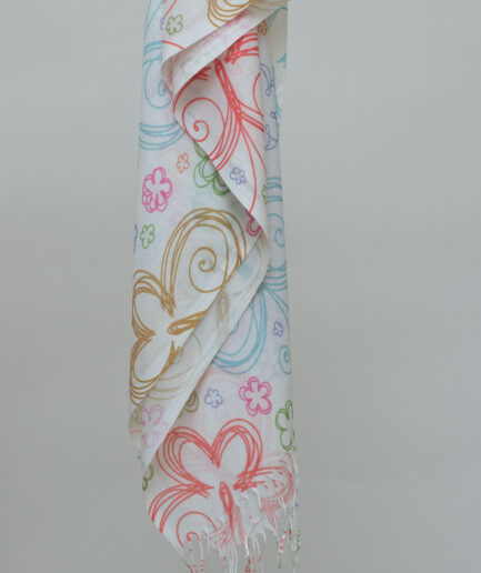 Pashmina Printed Scarf with Tassels - White Festival