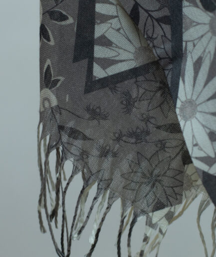 Pashmina Printed Scarf with Tassels - Dark Gardens