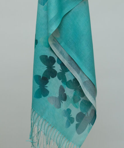 Pashmina Printed Scarf with Tassels - Turquoise Butterfly