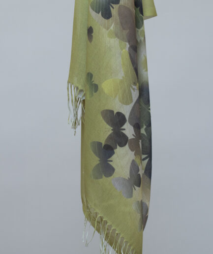 Pashmina Printed Scarf with Tassels - Green Butterfly